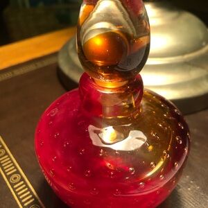 Handblown  Perfume  Bottle - Red and Amber Accent - Italian Vintage